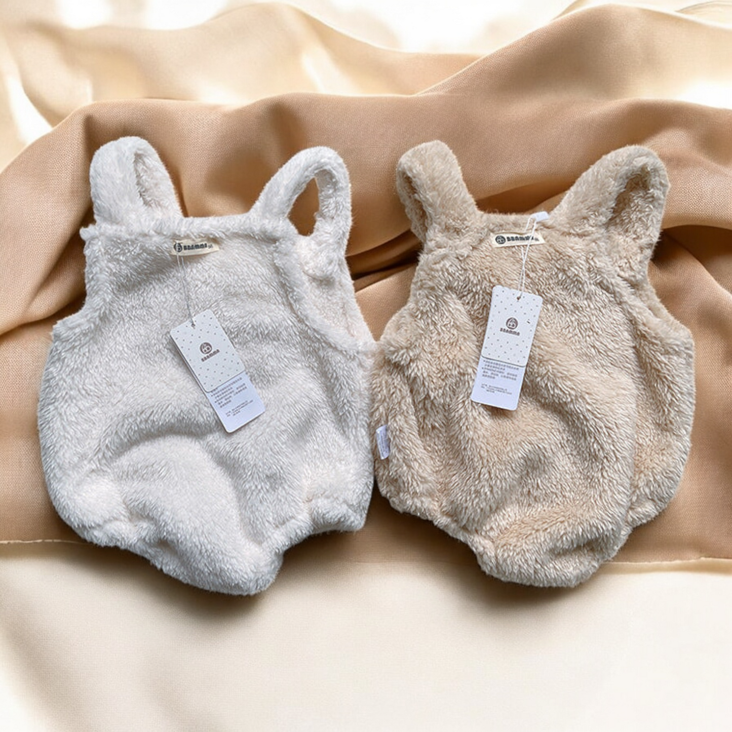 Baby Sleeveless Onesie - Plush Bear Patch Romper With Snap Button Closures