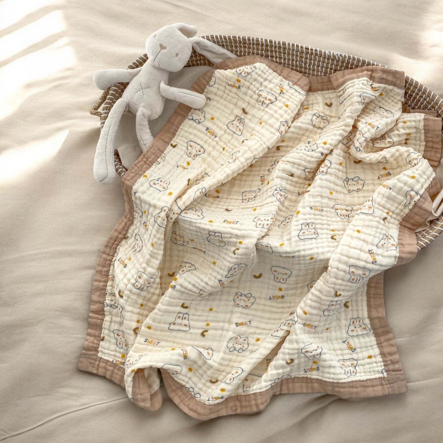 Cotton Muslin Bath Towel – Soft Absorbent Baby Bath Towel With Cartoon Print