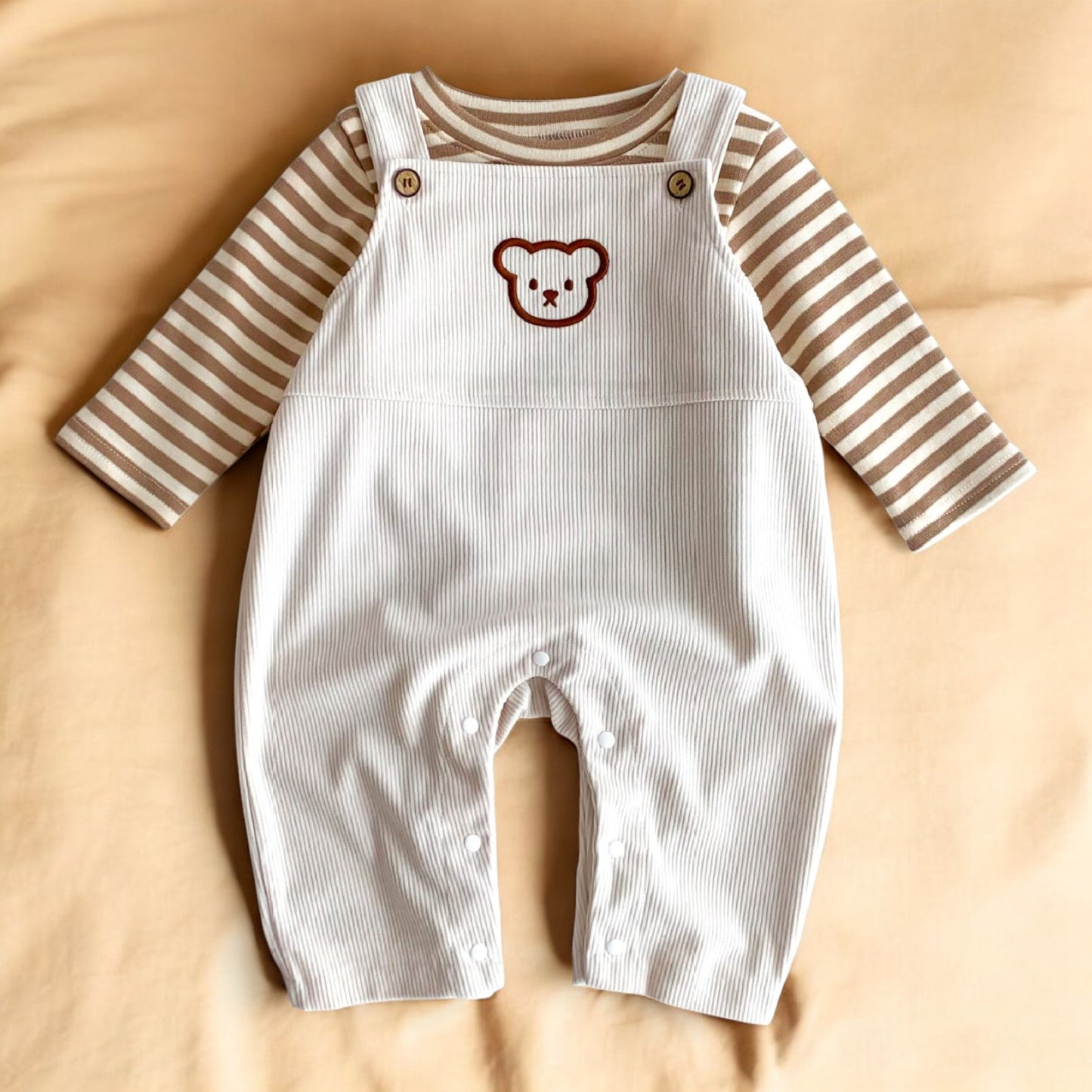 Baby Corduroy Overalls – Infant Combo Set With Bear Head Design & Soft Fabric