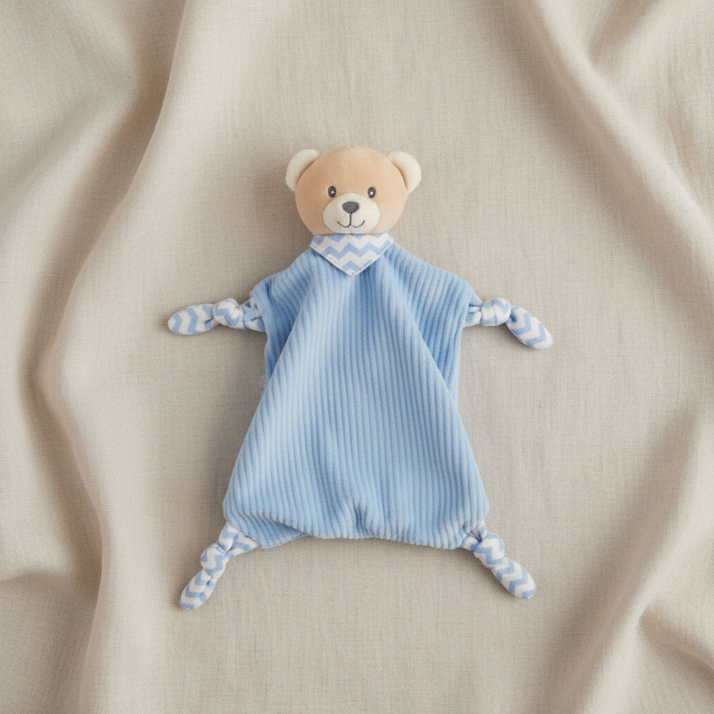 Baby Comforter Blue Teddy Bear - Soft Velvet Plush 29 x 29 cm Blanket