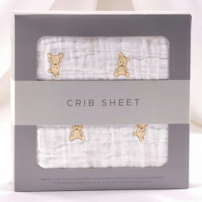 Cotton Muslin Crib Sheet – Soft Breathable Baby Bedding With Teddy Bear Design
