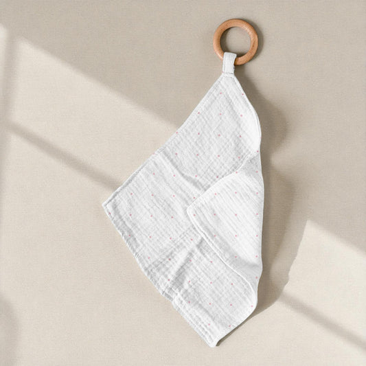 Bamboo Baby Teether – Soft Baby Blankie With Removable Wooden Teething Ring