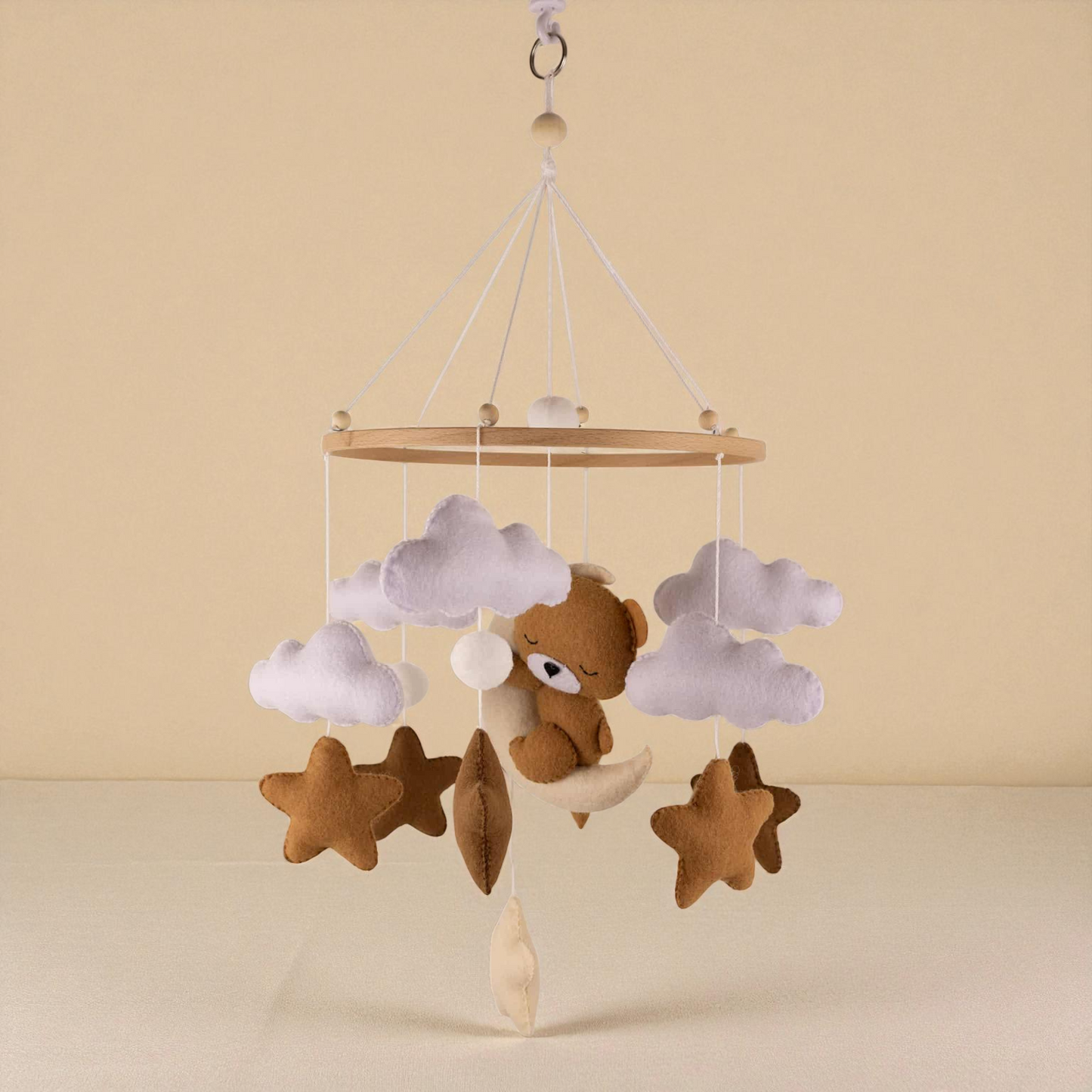 Handmade Sleeping Teddy Mobile – Wooden Baby Mobile | Cozy Nursery Crib Decoration