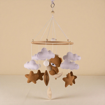Handmade Sleeping Teddy Mobile – Wooden Baby Mobile | Cozy Nursery Crib Decoration