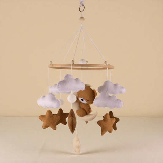 Handmade Sleeping Teddy Mobile – Wooden Baby Mobile | Cozy Nursery Crib Decoration