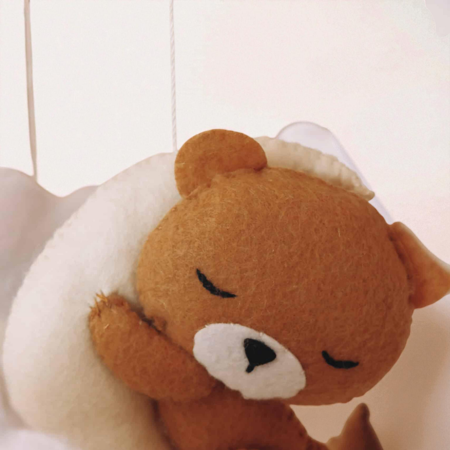 Handmade Sleeping Teddy Mobile – Wooden Baby Mobile | Cozy Nursery Crib Decoration