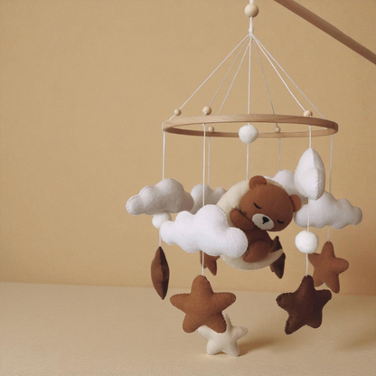 Handmade Sleeping Teddy Mobile – Wooden Baby Mobile | Cozy Nursery Crib Decoration