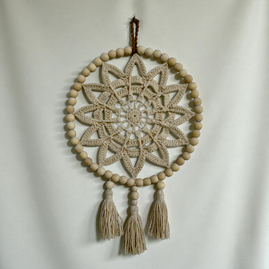 Handmade Macrame Dreamcatcher – Wood Bead Dreamcatcher | Boho Nursery Room Decor