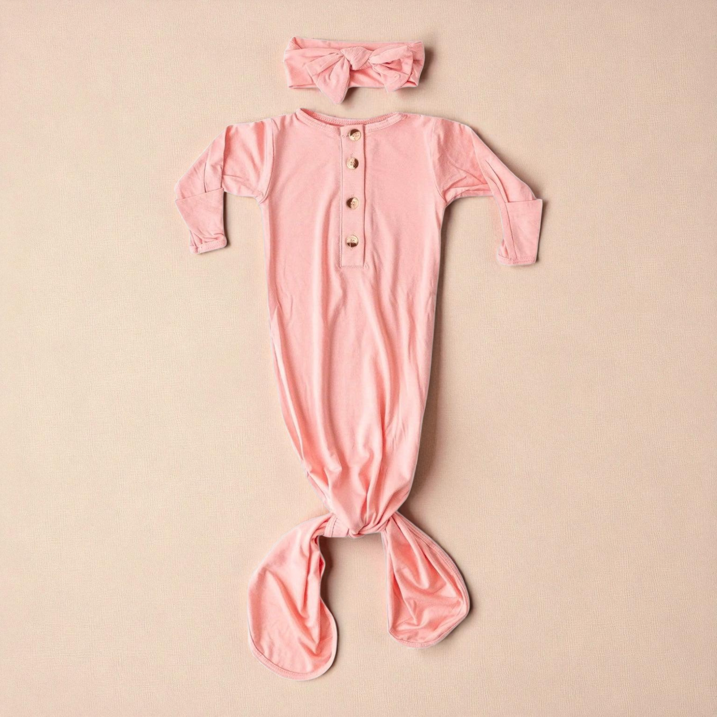 Knotted Baby Gown Set – Soft Modal Sleepwear With No Scratch Mittens & Hat