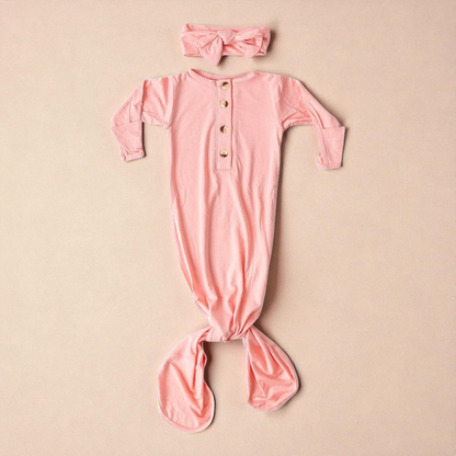 Knotted Baby Gown Set – Soft Modal Sleepwear With No Scratch Mittens & Hat
