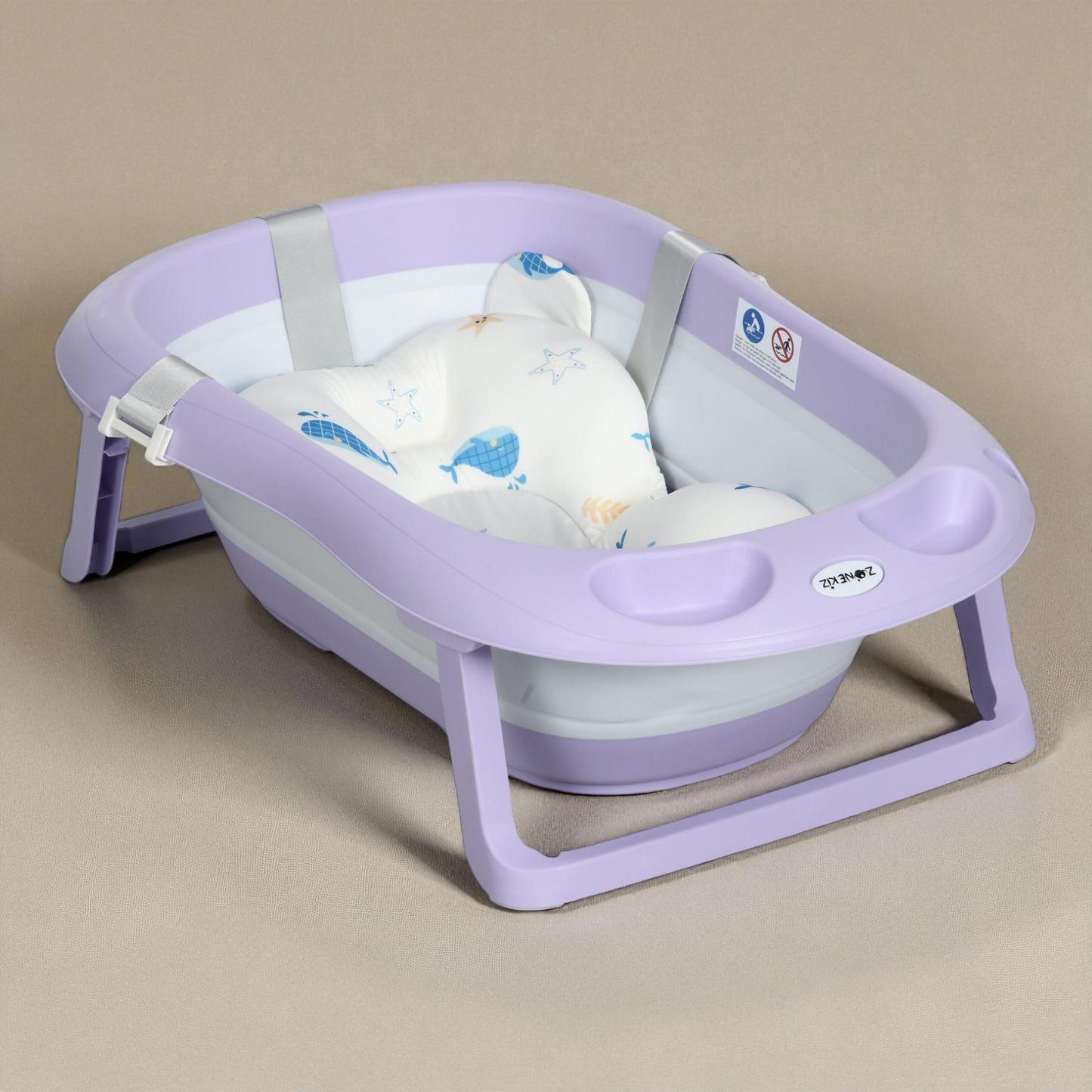 Foldable Baby Bath Tub – Soft Cushion Baby Tub with Non Slip Support & Storage