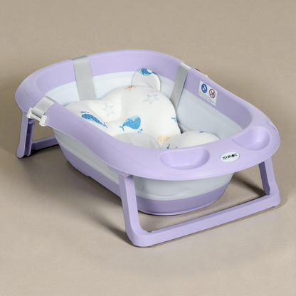 Foldable Baby Bath Tub – Soft Cushion Baby Tub with Non Slip Support & Storage