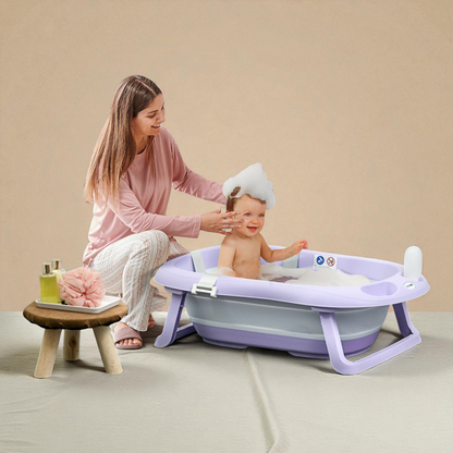 Foldable Baby Bath Tub – Soft Cushion Baby Tub with Non Slip Support & Storage