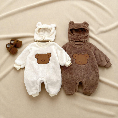 Baby Unisex Romper – Cozy Plush Infant Long Sleeve Teddy Bear Outfit