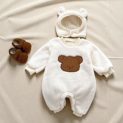 Baby Unisex Romper – Cozy Plush Infant Long Sleeve Teddy Bear Outfit