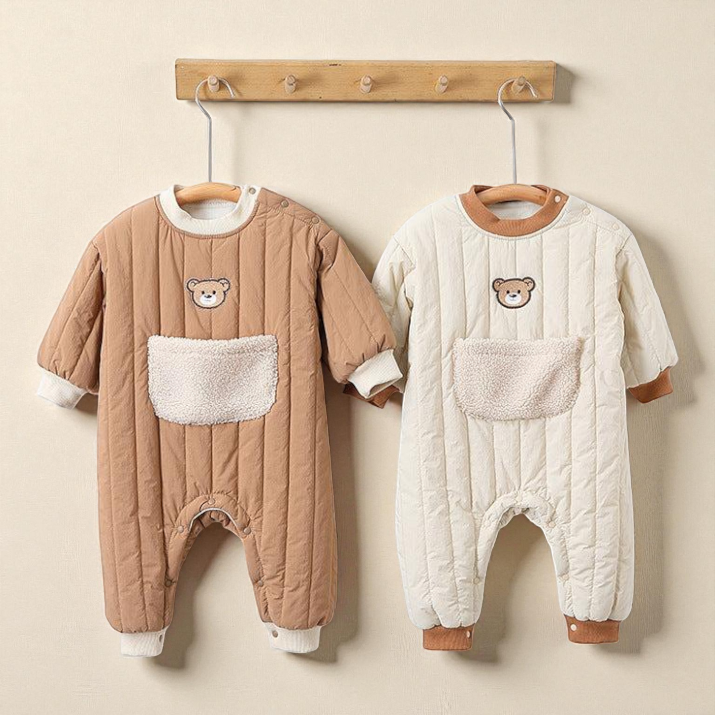 Baby Thickened Rompers – Unisex Teddy Pattern Infant Warm Romper Suit