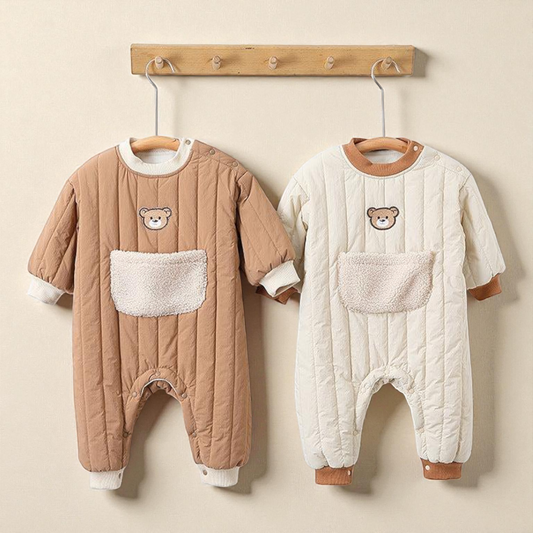 Baby Thickened Rompers – Unisex Teddy Pattern Infant Warm Romper Suit