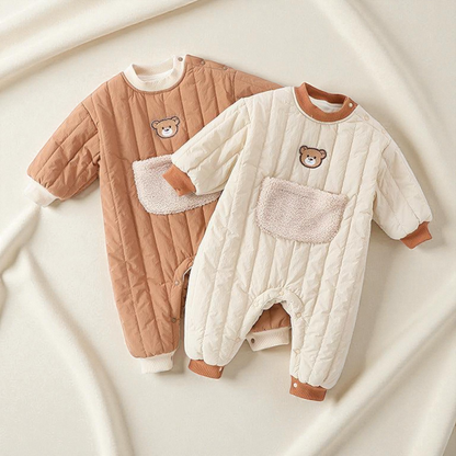 Baby Thickened Rompers – Unisex Teddy Pattern Infant Warm Romper Suit