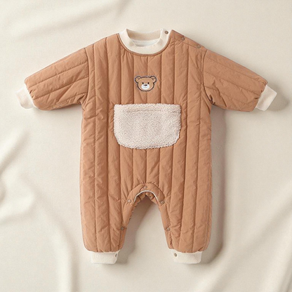 Baby Thickened Rompers – Unisex Teddy Pattern Infant Warm Romper Suit