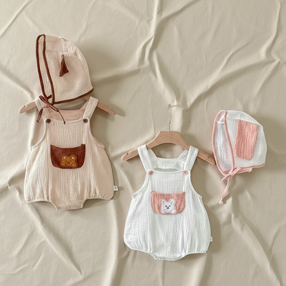Baby Summer Onesie - Soft Cotton Fabric | Adjustable Baby Straps Romper With Cute Teddy Pattern