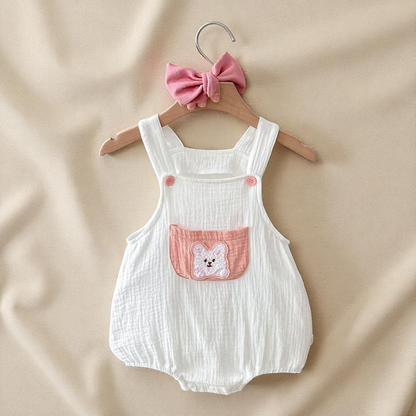 Baby Summer Onesie - Soft Cotton Fabric | Adjustable Baby Straps Romper With Cute Teddy Pattern