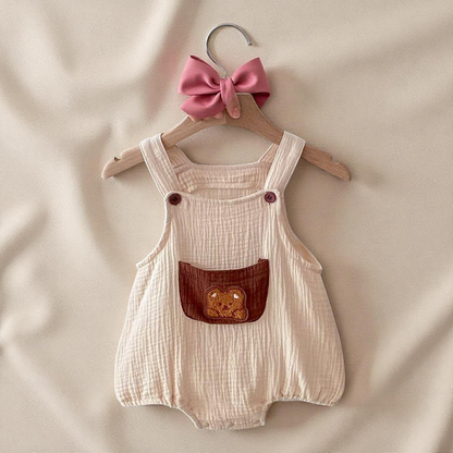Baby Summer Onesie - Soft Cotton Fabric | Adjustable Baby Straps Romper With Cute Teddy Pattern