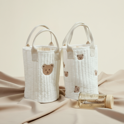 Baby Bottle Storage Bag – Embroidered Cotton Baby Bag With Adjustable Strap