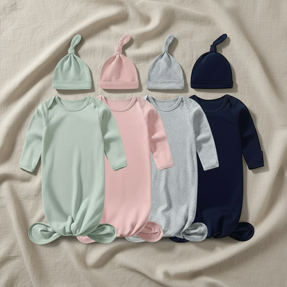 Baby Sleeping Bag - Lightweight Cotton Sleepwear Set With Matching Baby Hat