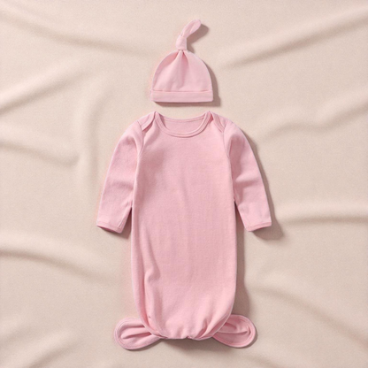 Baby Sleeping Bag - Lightweight Cotton Sleepwear Set With Matching Baby Hat