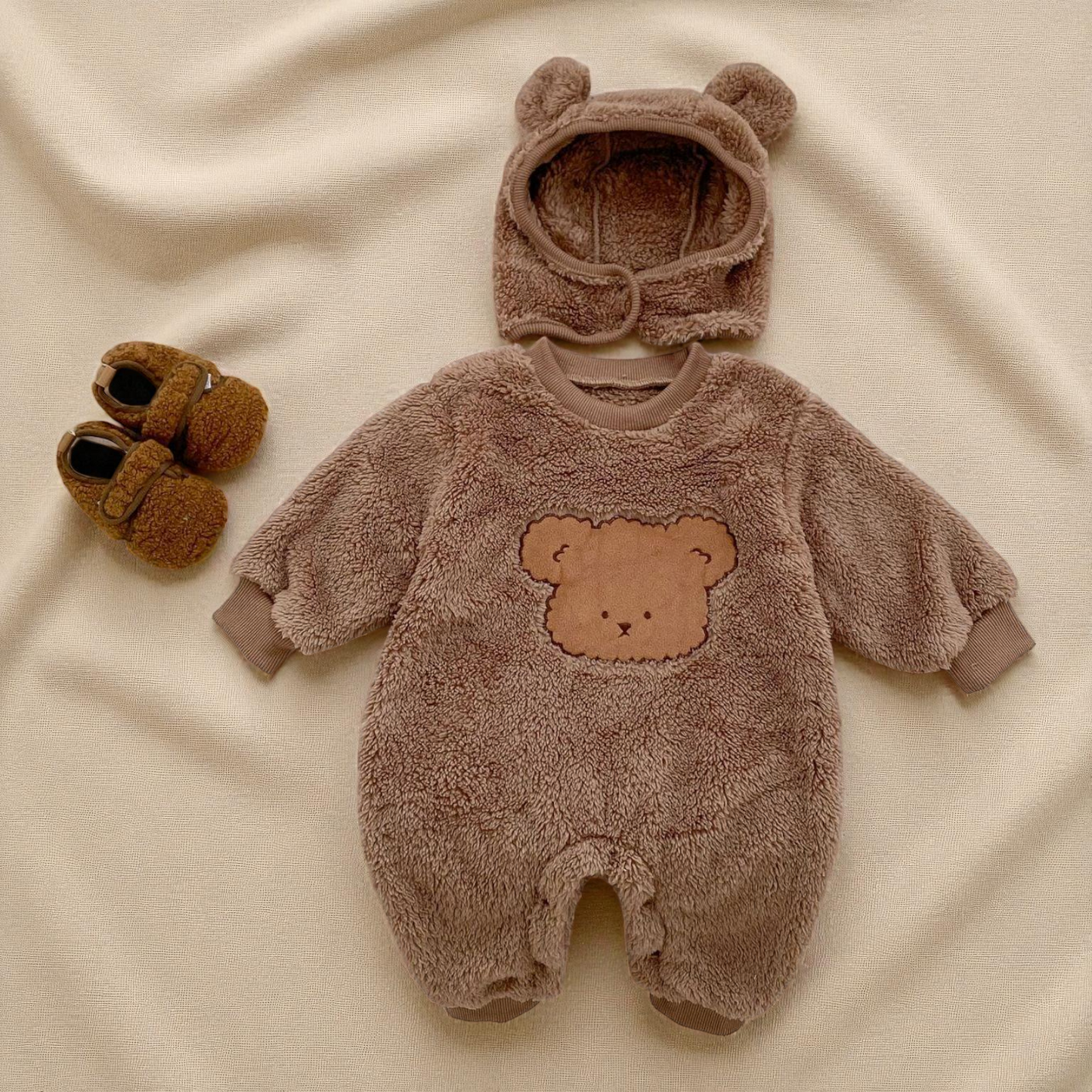 Baby Unisex Romper – Cozy Plush Infant Long Sleeve Teddy Bear Outfit