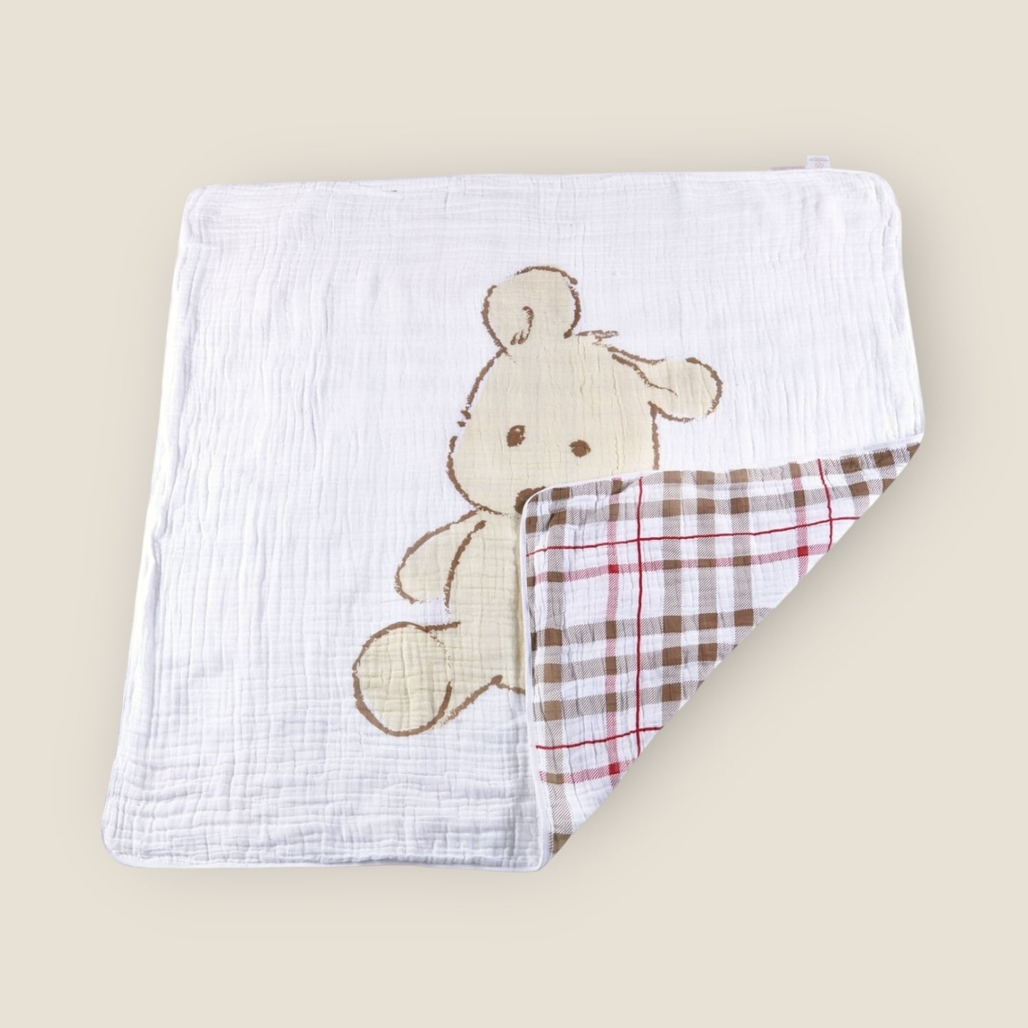 Cotton Muslin Blanket – Four Layer Muslin Throw With Teddy Bear Plaid Design