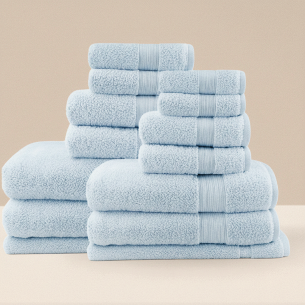 Cotton Bath Towel Set – Soft Baby Blue Towels With Bath Mat Included