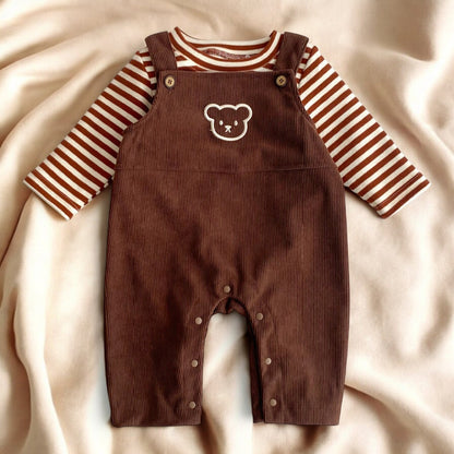 Baby Corduroy Overalls – Infant Combo Set With Bear Head Design & Soft Fabric