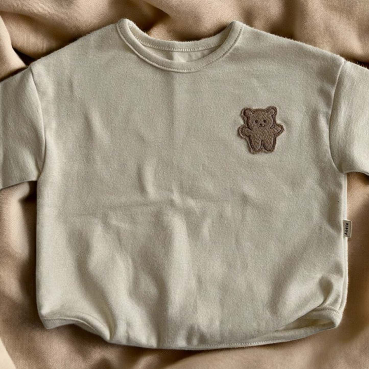 Baby Cotton Shirt – Soft Breathable Tee With Cartoon Bear Patch & Dot Pattern