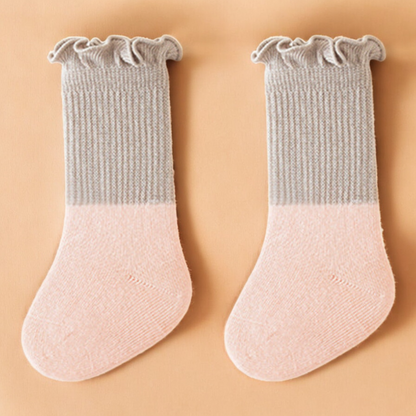 Baby Patchwork Socks – Colorful Kids Crew Socks With Soft Ruffle Fringe