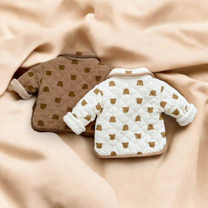 Quilted Baby Coat – Soft Cotton Bear Graphic Jacket for Cozy Winter Wear