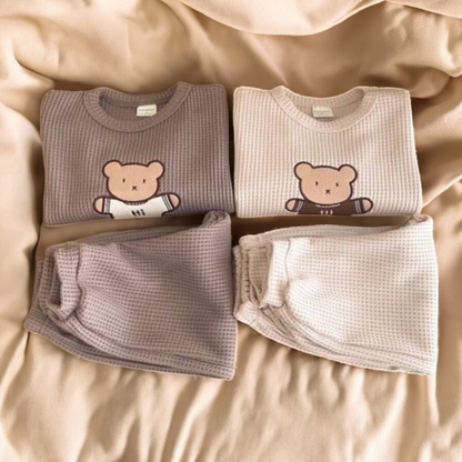 Baby Hoodies Set – Cartoon Bear Hoodie in Soft Cotton Waffle Fabric Outfit