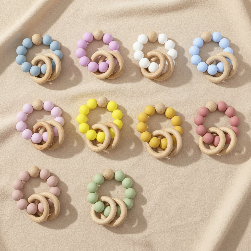 Baby Teether Chain – Multicolor Silica Gel Toy for Soothing Gum Relief