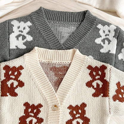 Baby Bear Cardigan - Soft Cotton Long Sleeve V-Neck Sweater For Unisex Baby Clothes