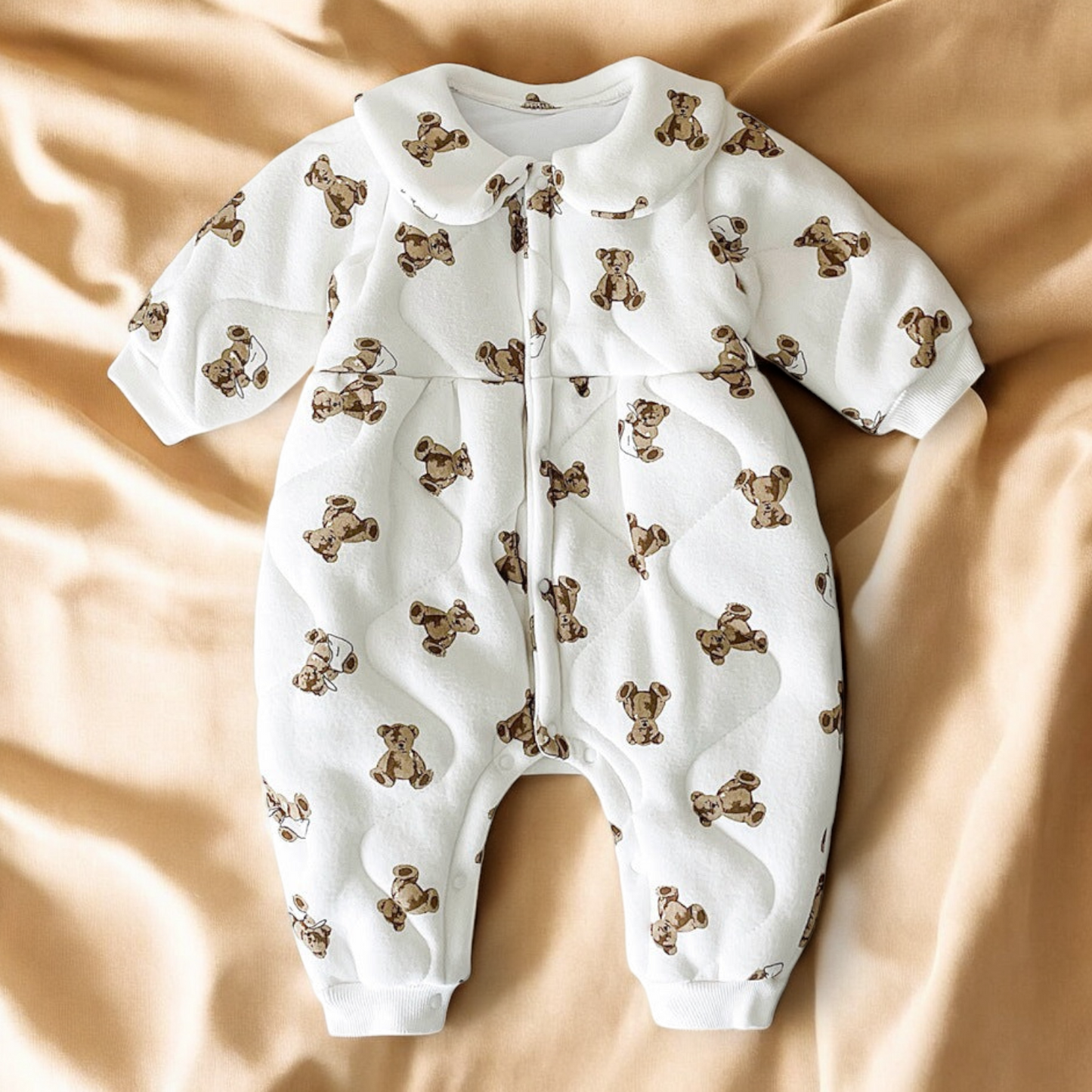 Baby Winter Rompers - Thickened Quilted Cartoon Bear Romper, Soft Cotton Cozy Outfit