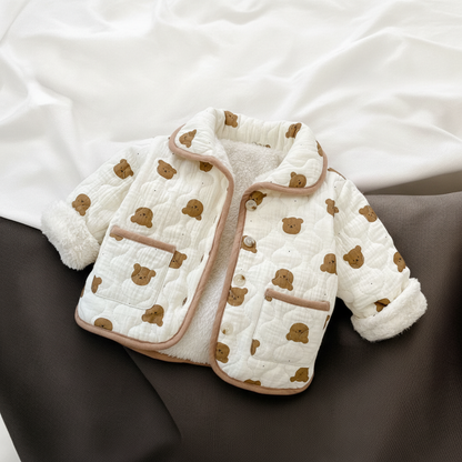 Quilted Baby Coat – Soft Cotton Bear Graphic Jacket for Cozy Winter Wear