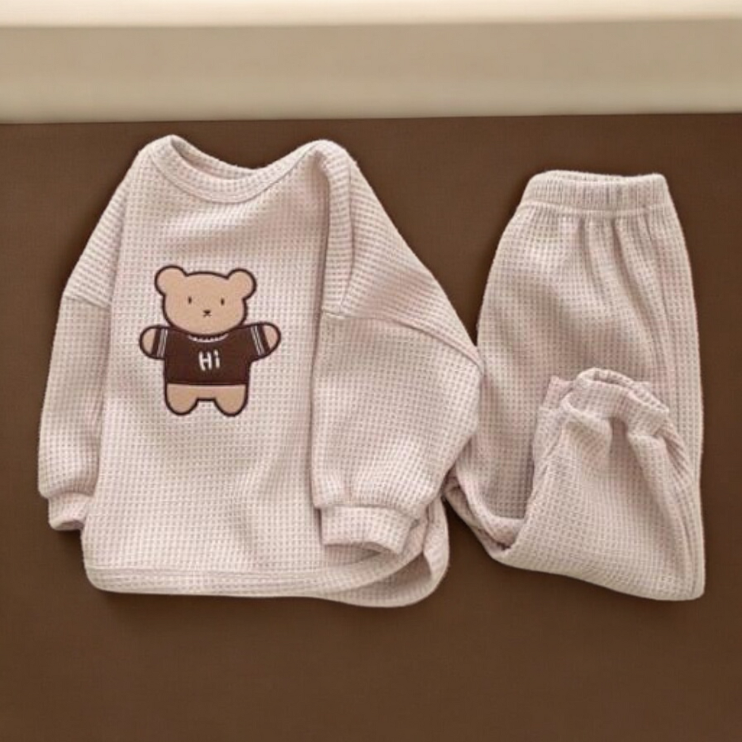 Baby Hoodies Set – Cartoon Bear Hoodie in Soft Cotton Waffle Fabric Outfit