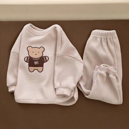 Baby Hoodies Set – Cartoon Bear Hoodie in Soft Cotton Waffle Fabric Outfit