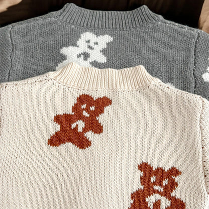 Baby Bear Cardigan - Soft Cotton Long Sleeve V-Neck Sweater For Unisex Baby Clothes