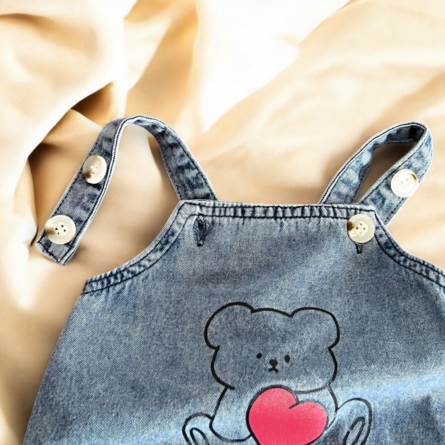 Baby Denim Onesies - Comfortable Cartoon Bear Outfit | Stylish Baby Strap Onesies