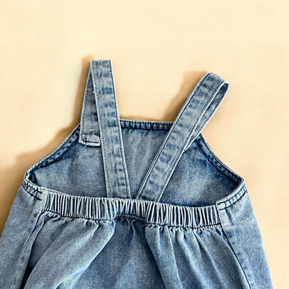 Baby Denim Onesies - Comfortable Cartoon Bear Outfit | Stylish Baby Strap Onesies