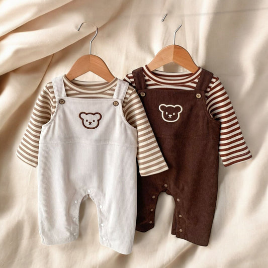 Baby Corduroy Overalls – Infant Combo Set With Bear Head Design & Soft Fabric