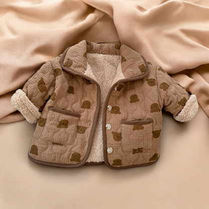 Quilted Baby Coat – Soft Cotton Bear Graphic Jacket for Cozy Winter Wear