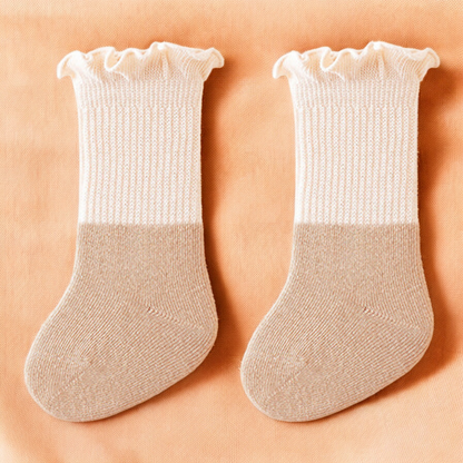 Baby Patchwork Socks – Colorful Kids Crew Socks With Soft Ruffle Fringe