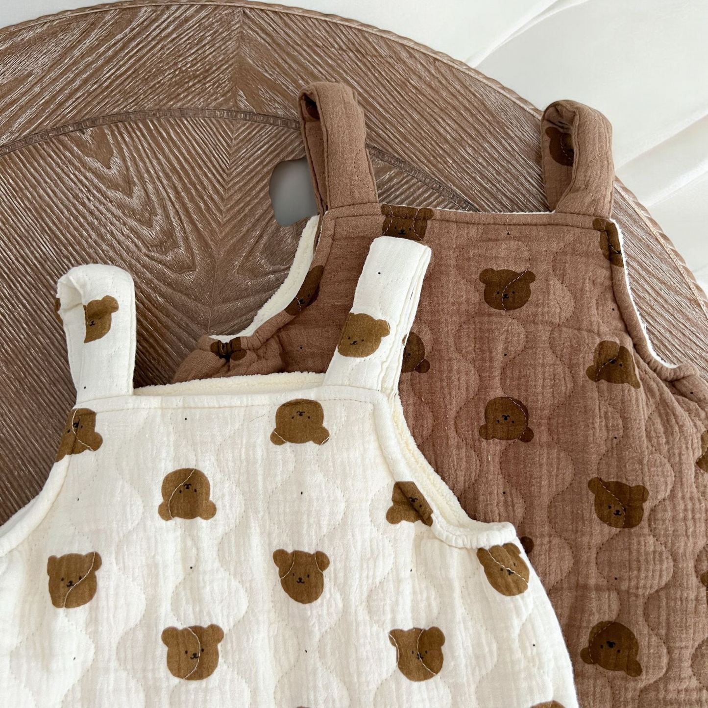 Baby Quilted Jumpsuit – Cartoon Bear Sleeveless Romper With Cute Hat